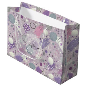 Abstract Purple Circles with Paint Strips Accents Large Gift Bag