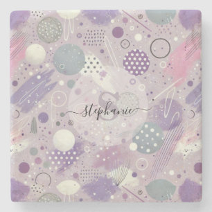 Abstract Purple Circles with Paint Strips Accents Stone Coaster