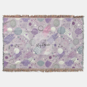 Abstract Purple Circles with Paint Strips Accents Throw Blanket