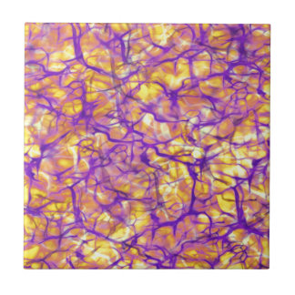 Abstract Purple Circuits on Yellow Tile