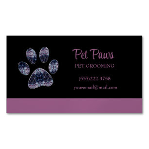 Abstract Purple Dog Paw Pet Grooming Service  Busi Magnetic Business Card