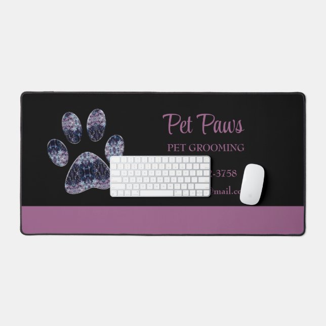 Abstract Purple Dog Paw Pet Grooming Service   Desk Mat (Keyboard & Mouse)