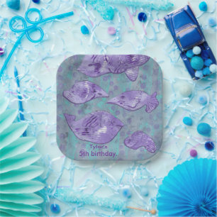 Abstract Purple Fish Personalized Birthday Plates