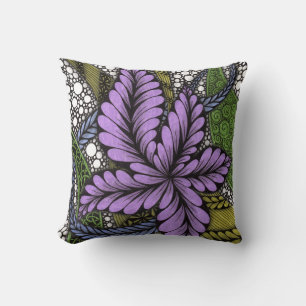 Abstract Purple Flower Olive Green Accen Throw Pillow