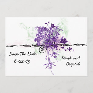 Abstract Purple Flowers Bouquet Save The Date