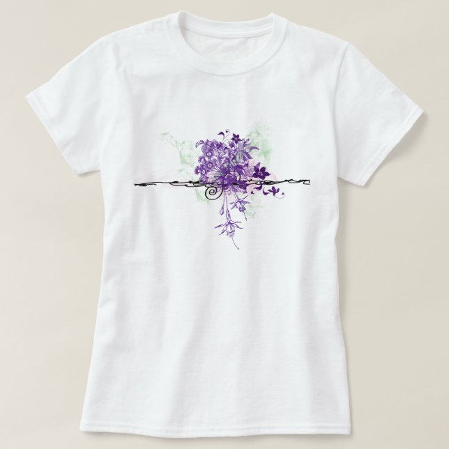 Abstract Purple Flowers Floral Bouquet T-Shirt (Design Front)