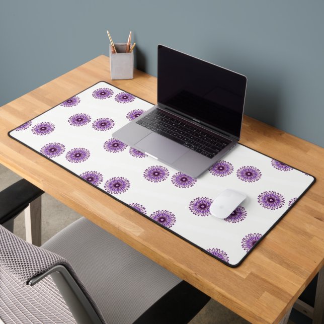 Abstract purple flowers pattern on white desk mat (Office 2)