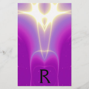 ABSTRACT PURPLE FUCHSIA WHITE LIGHT WAVES MONOGRAM STATIONERY
