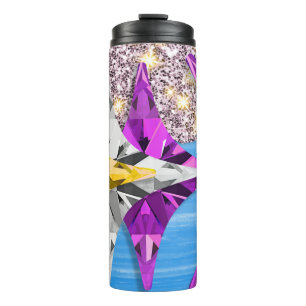 Abstract Purple Geometric Crystal Glitter Travel M Thermal Tumbler