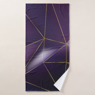Abstract purple geometric with golden lines bath towel