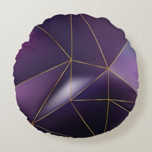 Abstract purple geometric with golden lines round pillow