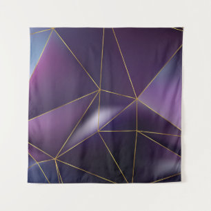 Abstract purple geometric with golden lines tapestry