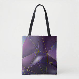 Abstract purple geometric with golden lines tote bag