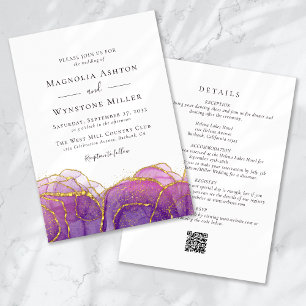 Abstract Purple Gold All in One Wedding Invitation