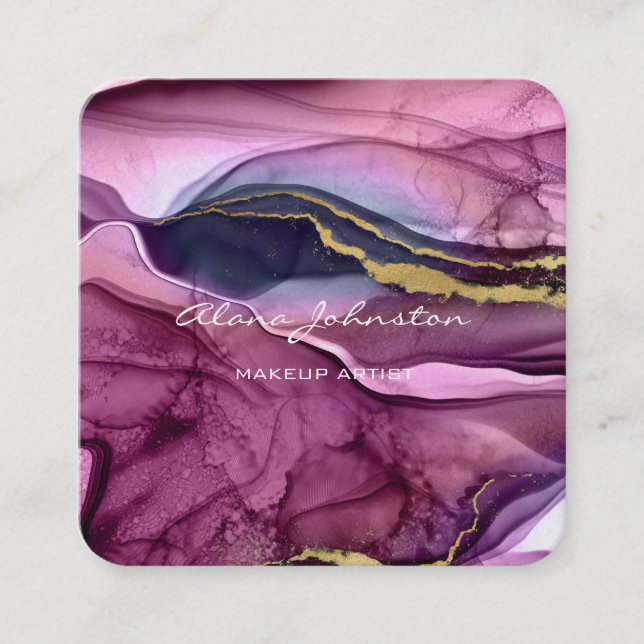 Abstract Purple Gold  Makeup Artist   Square Business Card (Front)