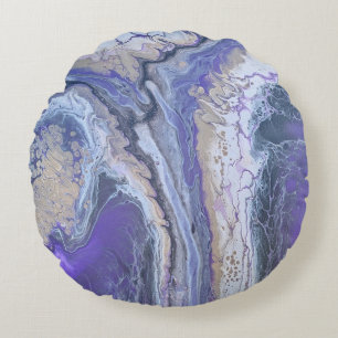Abstract Purple & Gold Mineral Veins Round Pillow