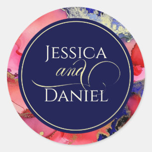 Abstract Purple Gold Red Wedding Classic Round Sticker