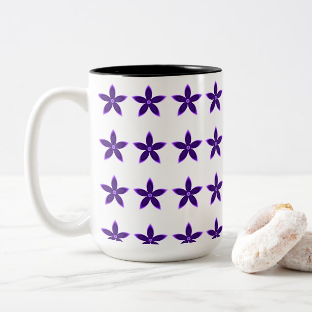 Abstract Purple Gradient Flower Art Two-Tone Coffee Mug (With Donut)
