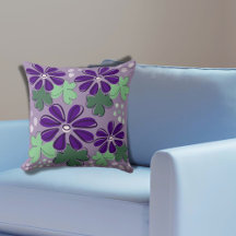 Abstract Purple Green Clover Leaves Floral Doodle