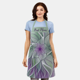 Abstract Purple Green Flower Fractal Art Best Mom Apron
