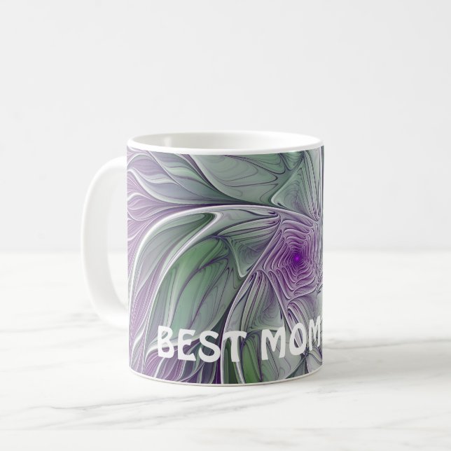 Abstract Purple Green Flower Fractal Art Best Mom Coffee Mug (Front Left)