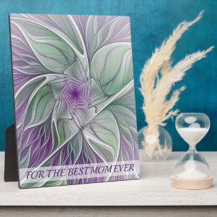 Abstract Purple Green Flower Fractal Art Best Mom Plaque
