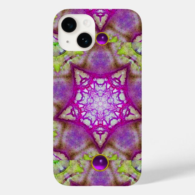 ABSTRACT PURPLE GREEN FUCHSIA STARS WITH GEMSTONES Case-Mate iPhone CASE (Back)