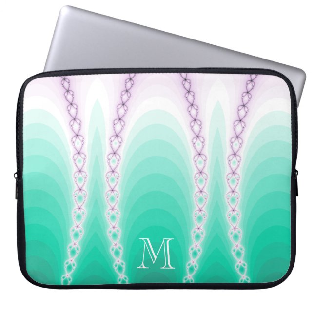 Abstract Purple Green Gradient Fractal Monogram Laptop Sleeve (Front)