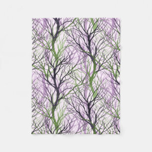 Abstract purple green tree branches fleece blanket