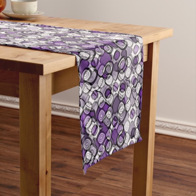 Abstract Purple, Grey and Black Circle Pattern Medium Table Runner (In Situ)
