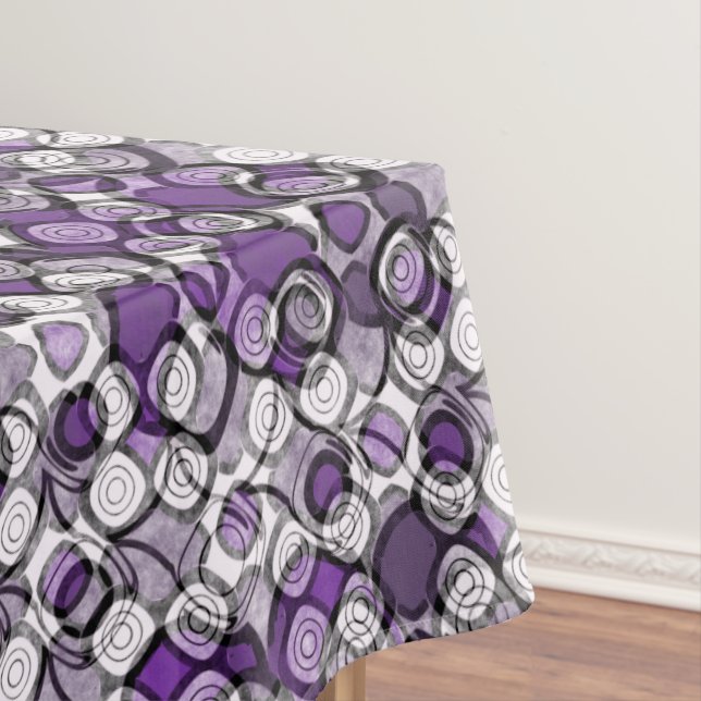 Abstract Purple, Grey and Black Circle Pattern Tablecloth (In Situ)