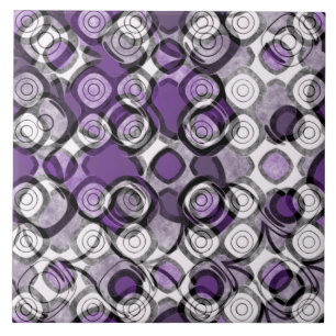 Abstract Purple, Grey and Black Circle Pattern Tile