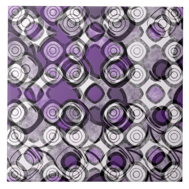 Abstract Purple, Grey and Black Circle Pattern Tile (Front)