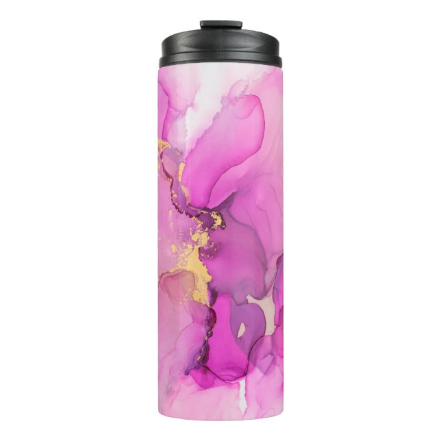 Abstract purple, lilac, pink, gold background, wal thermal tumbler (Front)