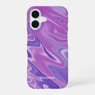 Abstract Purple Liquid Marble Personalised iPhone 16 Case