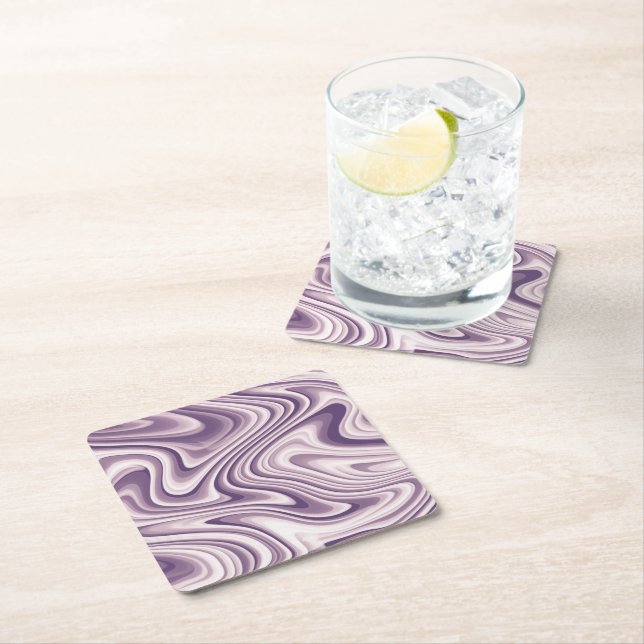 Abstract Purple Liquid Marble Square Paper Coaster (Insitu)