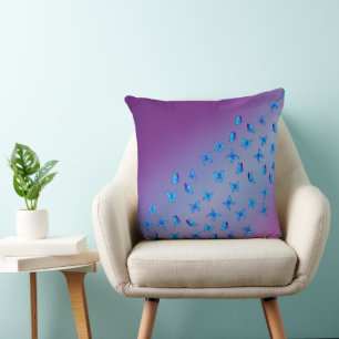 Abstract purple Moonbeams and Butterflies Throw Pillow