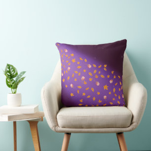 Abstract purple moonlight autumn leaves roses throw pillow