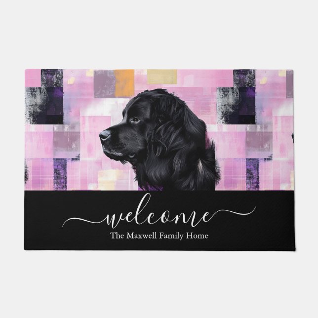 Abstract purple Newfie welcome name Doormat (Front)