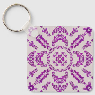 Abstract Purple Orchid Flower Design Pattern Art Keychain