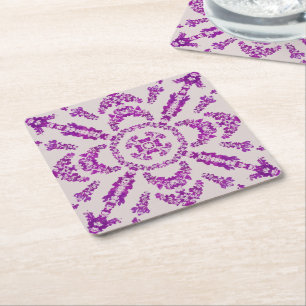 Abstract Purple Orchid Flower Design Pattern Art Square Paper Coaster