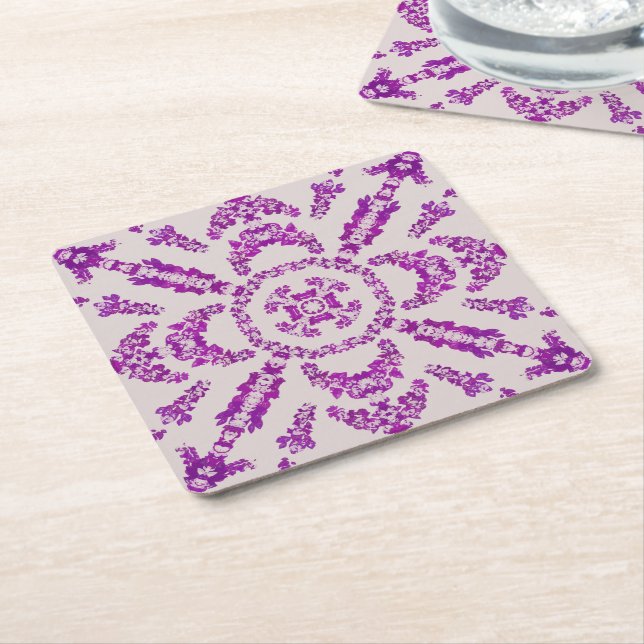 Abstract Purple Orchid Flower Design Pattern Art Square Paper Coaster (Angled)