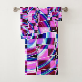 Abstract Purple Pink Squares Geometric Pattern Bath Towel Set