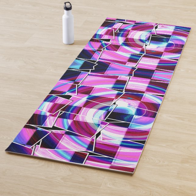 Abstract Purple Pink Squares Geometric Pattern Yoga Mat (In Situ)