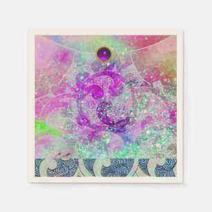 ABSTRACT PURPLE PINK TEAL BLUE WAVES IN SPARKLES NAPKIN