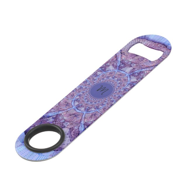 Abstract Purple Psychedelic Boho Art Monogram Speed Bottle Opener (Back Angled)