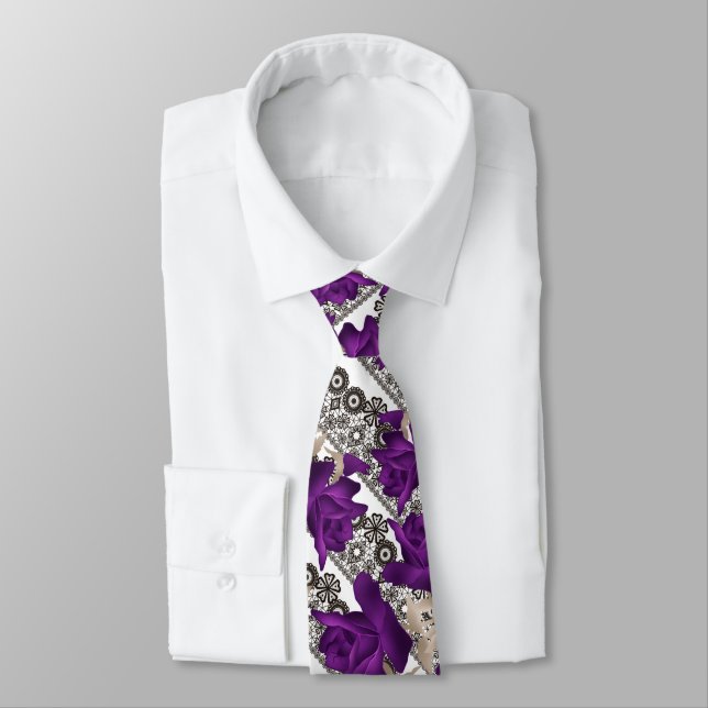 Abstract purple roses flowers floral lace vintage tie (Tied)