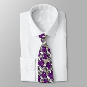 Abstract purple roses flowers floral lace vintage  tie