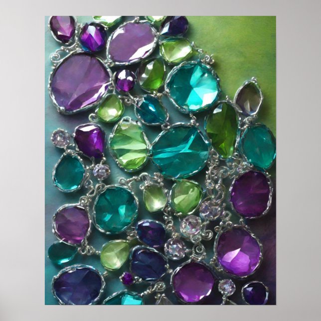 ABSTRACT PURPLE TEAL GREEN CRYSTAL STACK ART POSTER (Front)