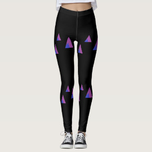 Abstract purple triangles on black leggings